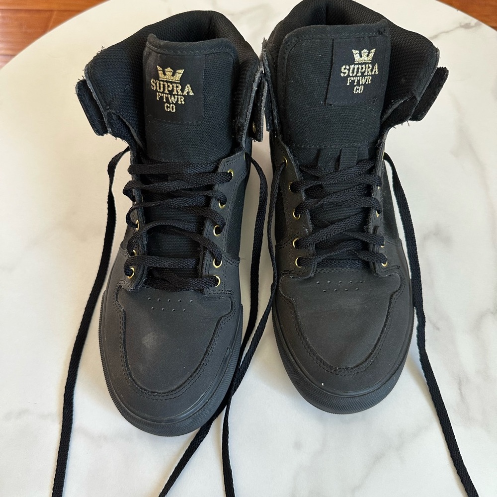Supra Black and Gold High-Top Sneakers